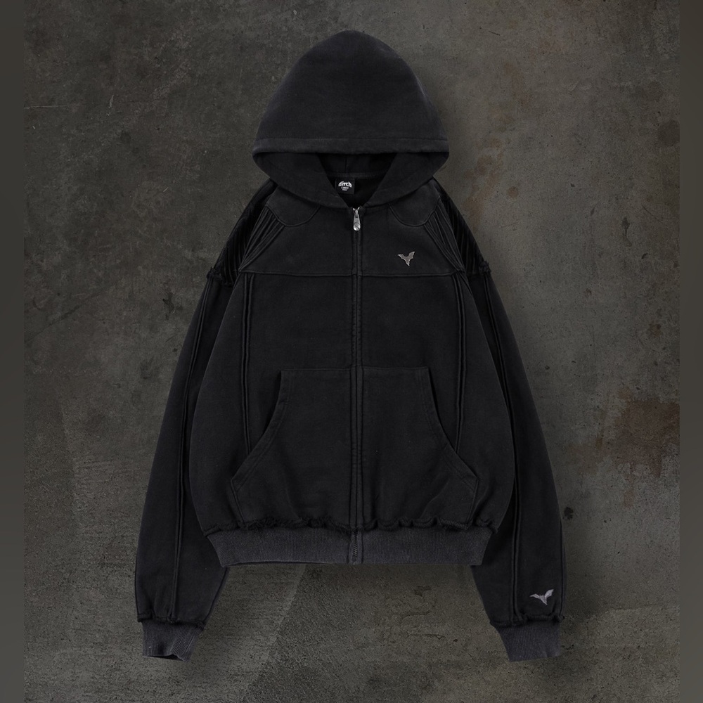 Ditch LA Biker Hoodie Full Zip Jacket Black